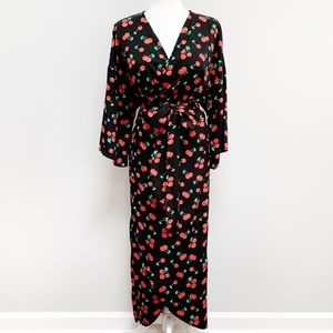 NWT Kendall & Kylie Cherry Print Midi Wrap Dress L